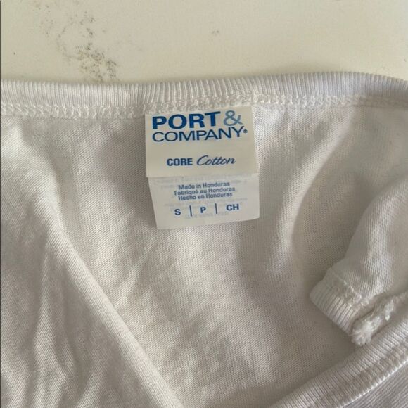 Port & Company White Sleeveless Top with Purple 817 Print. TCU. Size small. - Picture 4 of 4